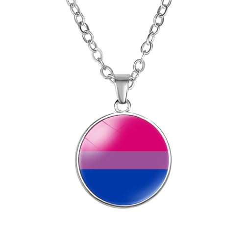 OAKKY Unisex Legierung 18mm Rund Cool Bunt Streifen Bisexuell Flagge LGBT Gay Anhänger Halskette Gleichheit Ewigkeit Liebe Stolz Schmuck von OAKKY