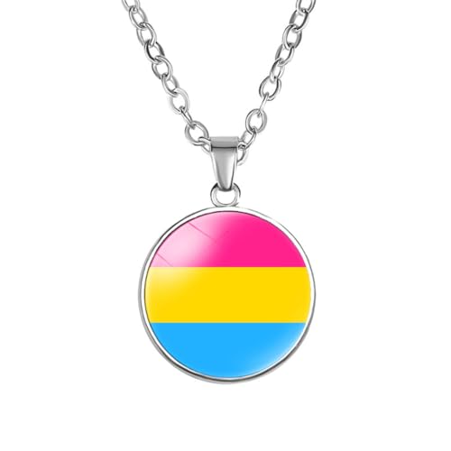 OAKKY Unisex Legierung 18mm Rund Cool Bunt Streifen Pansexuelle Flagge LGBT Gay Anhänger Halskette Gleichheit Ewigkeit Liebe Stolz Schmuck von OAKKY