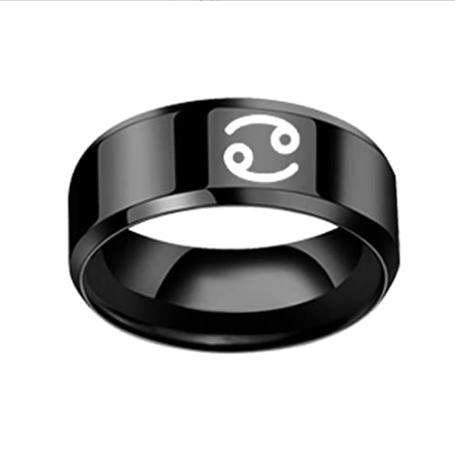 OAKKY Unisex Mode 12 Konstellation Sternzeichen Biker Ring Edelstahl Astrologie Abgeschrägte Kanten Geschenk Krebs Schwarz Größe 57 (18.1) von OAKKY