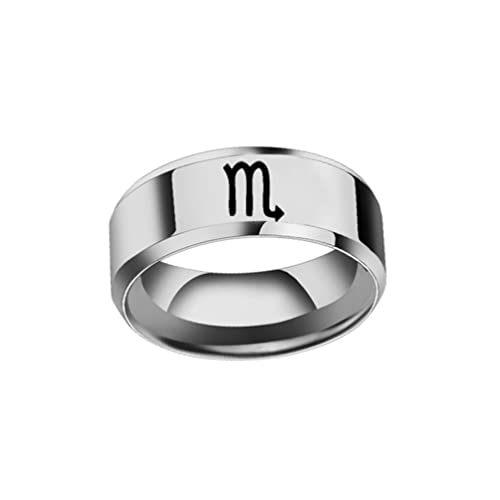 OAKKY Unisex Mode 12 Konstellation Sternzeichen Biker Ring Edelstahl Astrologie Abgeschrägte Kanten Geschenk Skorpion Silber Größe 70 (22.3) von OAKKY