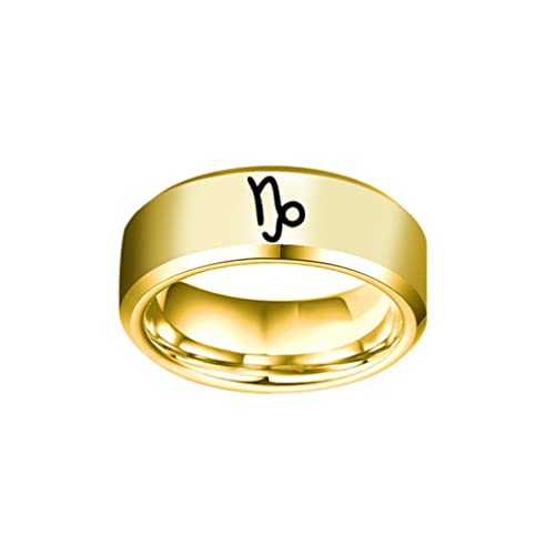 OAKKY Unisex Mode 12 Konstellation Sternzeichen Biker Ring Edelstahl Astrologie Abgeschrägte Kanten Geschenk Steinbock Gold Größe 50 (15.9) von OAKKY