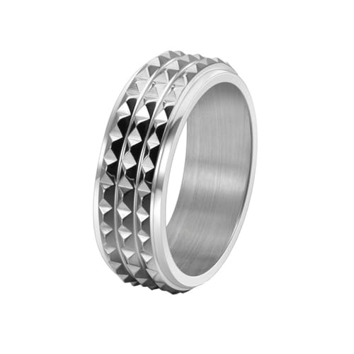 OAKKY Unisex Mode Cool Hip Hop 8mm Rhombischer Schnitt Glänzend Facettenreich Biker Drehbar Ring Edelstahl Ängste Lindern Band Silber Größe 62 (19.7) von OAKKY