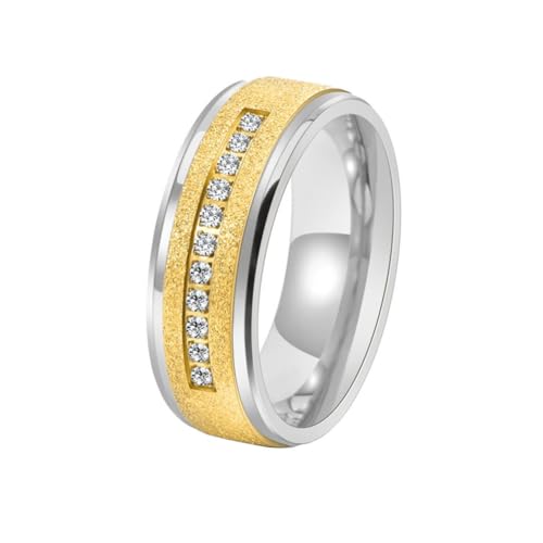 OAKKY Unisex Mode Cool Hip Hop 8mm Schrubben Kristall Einlegearbeit Sandstrahlen Oberfläche Paar Ring Edelstahl Ehering Gold Größe 54 (17.2) von OAKKY