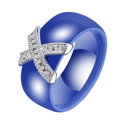 OAKKY Unisex Paar Buchstabe Zirkon 8MM Exquisiter Trend Klassisches Temperament Schöner Ring Keramik Blau Größe 68(21.6) von OAKKY
