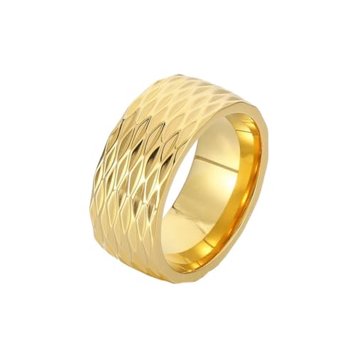 OAKKY Unisex Persönlichkeit Cool Hip Hop 10mm Rhombischer Schnitt Facettenreich Biker Ring Edelstahl Kuppel-Stil Gothic Punk Gold Größe 62 (19.7) von OAKKY