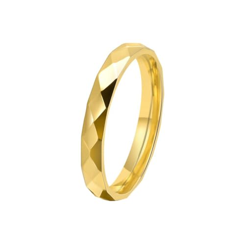 OAKKY Unisex Persönlichkeit Cool Hip Hop 3mm Dünner Stapelbarer Rautenschliff Facettenreicher Bikerring Edelstahl Ehering Gold Größe 62 (19.7) von OAKKY