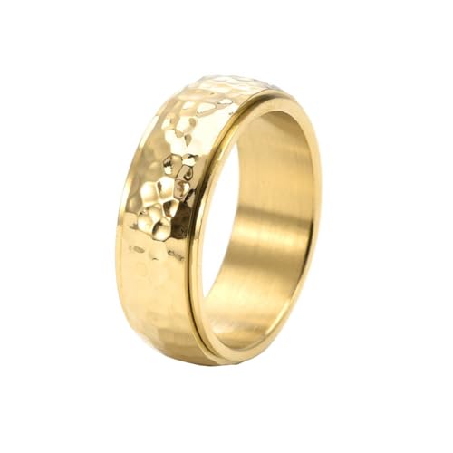 OAKKY Unisex Persönlichkeit Cool Hip Hop 8mm Hammered Honeycomb Pattern Biker Drehbar Ring Edelstahl Ängste Lindern Band Gold Größe 65 (20.7) von OAKKY