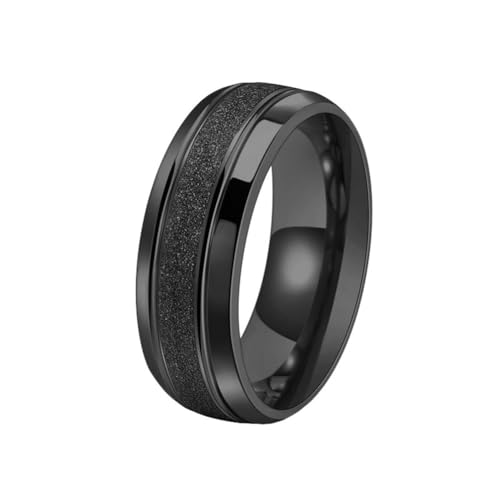 OAKKY Unisex Persönlichkeit Cool Hip Hop 8mm Schrubben Kuppel-Stil Glänzend Sandgestrahlt Oberfläche Ring Edelstahl Ehering Schwarz Größe 68 (21.6) von OAKKY