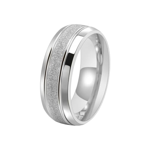 OAKKY Unisex Persönlichkeit Cool Hip Hop 8mm Schrubben Kuppel-Stil Glänzend Sandgestrahlt Oberfläche Ring Edelstahl Ehering Silber Größe 60 (19.1) von OAKKY