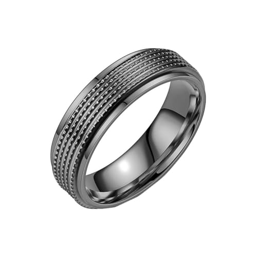 OAKKY Unisex Persönlichkeit Klassisch Cool Hip Hop 6mm Karomuster Glänzendes Paar Ring Edelstahl Komfort-Passform Gothic Punk Schwarz Größe 52 (16.6) von OAKKY