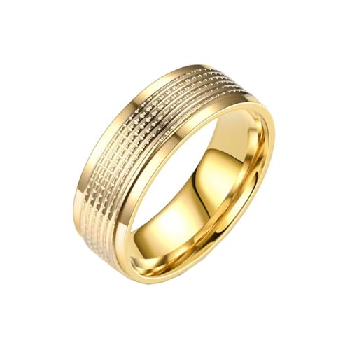 OAKKY Unisex Persönlichkeit Klassisch Cool Hip Hop 8mm Karomuster Glänzendes Paar Ring Edelstahl Komfort-Passform Gothic Punk Gold Größe 62 (19.7) von OAKKY