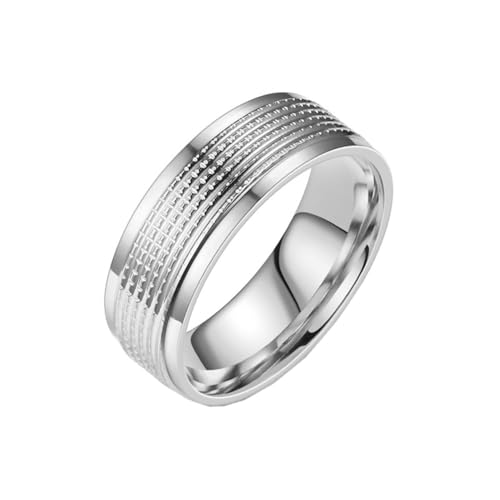 OAKKY Unisex Persönlichkeit Klassisch Cool Hip Hop 8mm Karomuster Glänzendes Paar Ring Edelstahl Komfort-Passform Gothic Punk Silber Größe 52 (16.6) von OAKKY