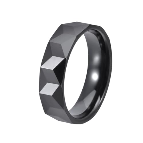 OAKKY Unisex Persönlichkeit Mode 6mm Bogenfläche Facettenreich Rhombischer Schliff Ring Keramik Paar Bequeme Passform Ehering Schwarz Größe 60 (19.1) von OAKKY