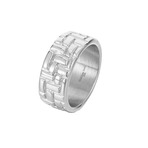 OAKKY Unisex Persönlichkeit Retro Cool Hip Hop 10mm Steintextur-Muster Biker Ring Edelstahl Komfort-Passform Gothic Punk Silber Größe 70 (22.3) von OAKKY