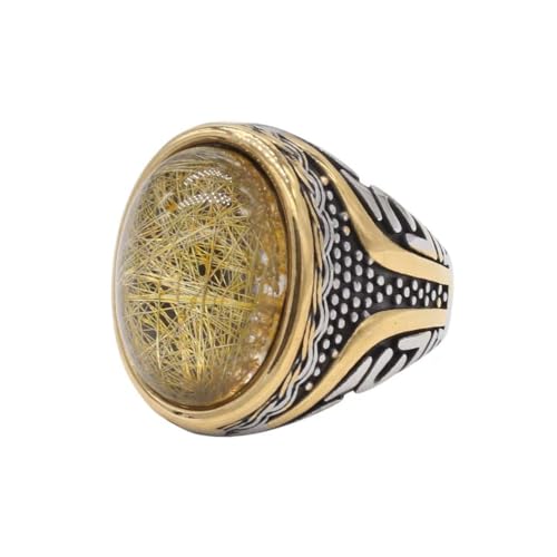 OAKKY Unisex Persönlichkeit Vintage Klobig Ovalen Edelstein Welle Muster Signet Ring Edelstahl Erklärung Band Komfort Passen Stil D Größe 60 (19.1) von OAKKY