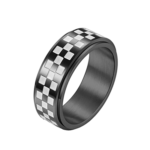 OAKKY Unisex Retro Hip Hop Schachbrett Schwarz und Weiß Netz Drehbar Zappeln Glücklich Ring Edelstahl Prüfer Flagge Angst Band Schwarz Größe 68 (21.6) von OAKKY