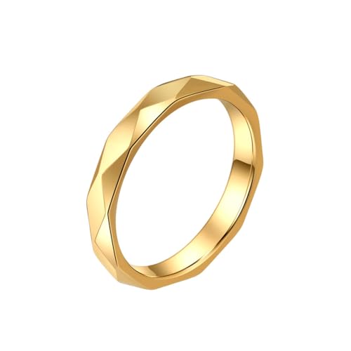 OAKKY Unisex Retro Persönlichkeit Cool Hip Hop 4mm Dünn Stapelbar Rautenschliff Facetten-Bikerring Edelstahl Komfort-Passform Gold Größe 52 (16.6) von OAKKY