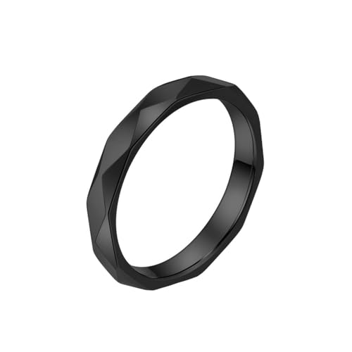 OAKKY Unisex Retro Persönlichkeit Cool Hip Hop 4mm Dünn Stapelbar Rautenschliff Facetten-Bikerring Edelstahl Komfort-Passform Schwarz Größe 54 (17.2) von OAKKY