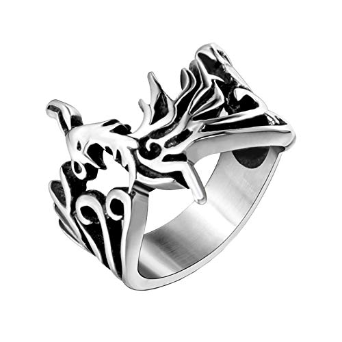 OAKKY Unisex Retro Phönix Gott Vogel Glücklich Amulett Ring Edelstahl Punk Biker Band Alte Mythologie Tier Königlich Königin Silber Größe 60 (19.1) von OAKKY
