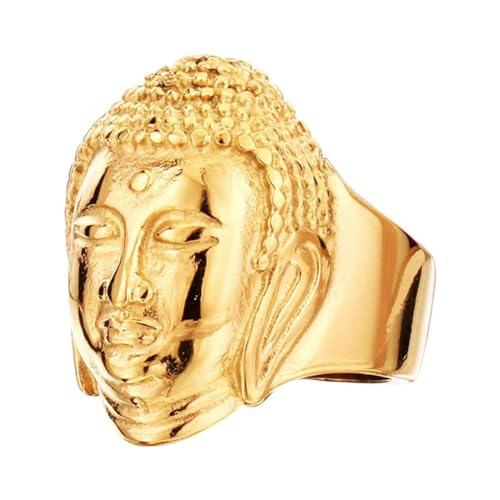 OAKKY Unisex Vintage Gothic Hip Hop Tibetisch Buddhist Sakyamuni Buddha Kopf Biker Amulett Ring Edelstahl Chinesischer Stil Gold Größe 57 (18.1) von OAKKY