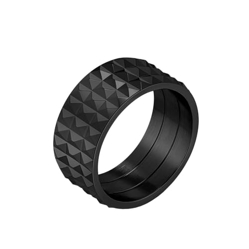 OAKKY Unisex Vintage Herrisch Cool Hip Hop 10mm Rautenschliff Facetten-Bikerring Edelstahl Karomuster Komfort-Passform Schwarz Größe 62 (19.7) von OAKKY