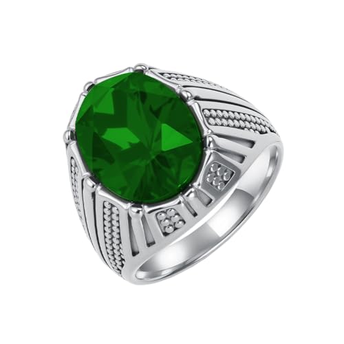 OAKKY Unisex Vintage Herrschsüchtiger Quadratischer Schnitt Kristall Inlay Besonderes Muster Edelstein Siegelring Edelstahl Komfort Fit Silber Grün Größe 57 (18.1) von OAKKY