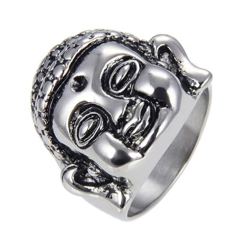 OAKKY Unisex Vintage Unique Tibetischen Buddhistischen Lächeln Segen Sakyamuni Buddha Kopf Biker Ring Edelstahl Hip Hop Stil Silber Größe 62 (19.7) von OAKKY