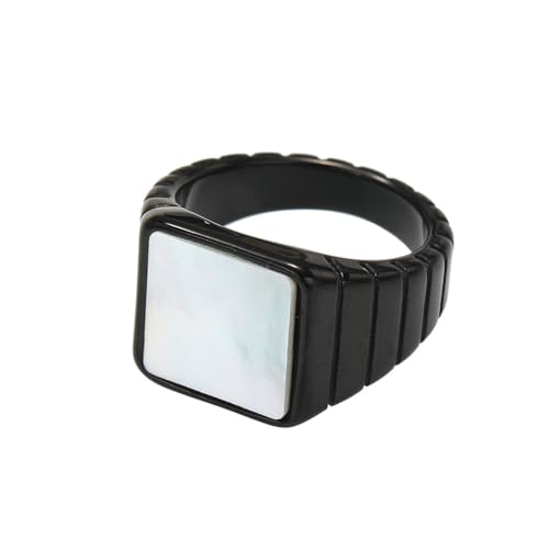 OAKKY Unisex Zierlich Elegant Hip Hop Weißes Meer Muschel Klavier Tasten Musik Ring Edelstahl Hochzeit Band Komfort Fit Schwarz Größe 57 (18.1) von OAKKY
