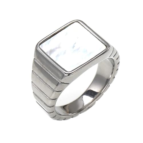 OAKKY Unisex Zierlich Elegant Hip Hop Weißes Meer Muschel Klavier Tasten Musik Ring Edelstahl Hochzeit Band Komfort Fit Silber Größe 57 (18.1) von OAKKY