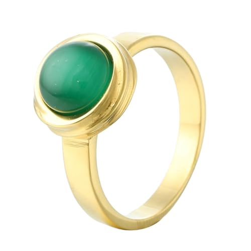 OAKKY für Herren Damen Edelstahl Minimalistisch Trendig Kugel Multifarben Synthetischer Türkis Edelstein Versprechen Jahrestag Geschenk Gold Grün Größe 54 (17.2) von OAKKY