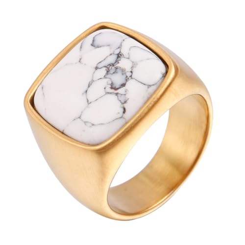 OAKKY für Herren Damen Edelstahl Minimalistisches Quadrat Multifarben Synthetischer Türkis Edelstein Ring Personalisiert Vintage Accessoires Gold Weiß Größe 62 (19.7) von OAKKY
