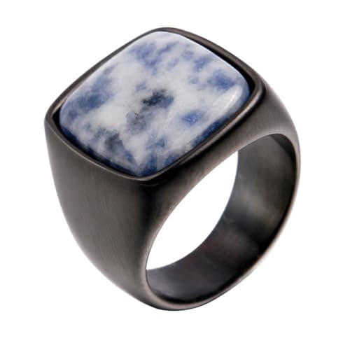 OAKKY für Herren Damen Edelstahl Minimalistisches Quadrat Multifarben Synthetischer Türkis Edelstein Ring Personalisiert Vintage Accessoires Schwarz Weiß Blau Größe 75 (23.9) von OAKKY