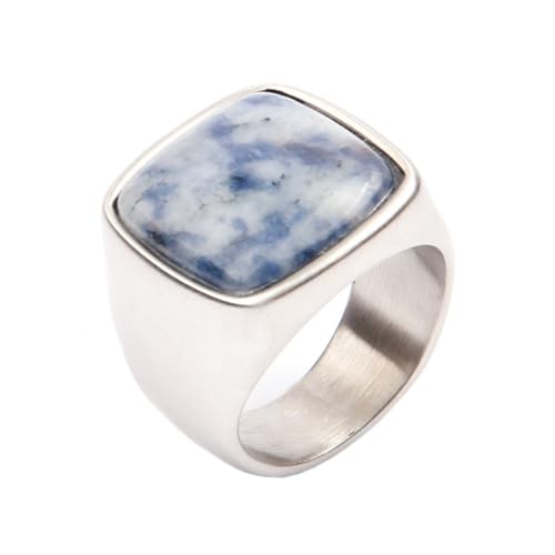 OAKKY für Herren Damen Edelstahl Minimalistisches Quadrat Multifarben Synthetischer Türkis Edelstein Ring Personalisiert Vintage Accessoires Silber Weiß Blau Größe 50 (15.9) von OAKKY