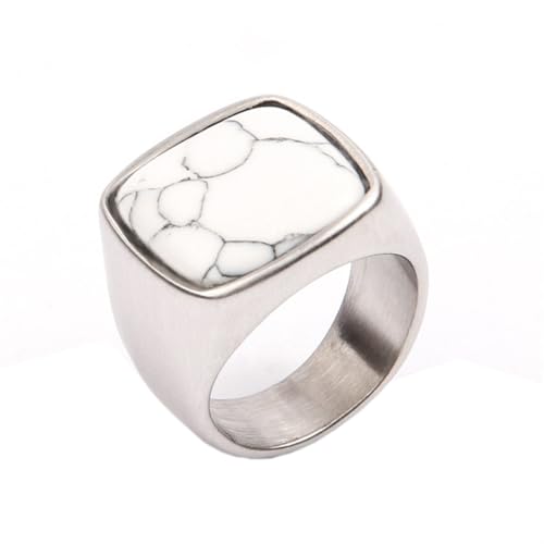 OAKKY für Herren Damen Edelstahl Minimalistisches Quadrat Multifarben Synthetischer Türkis Edelstein Ring Personalisiert Vintage Accessoires Silber Weiß Größe 50 (15.9) von OAKKY