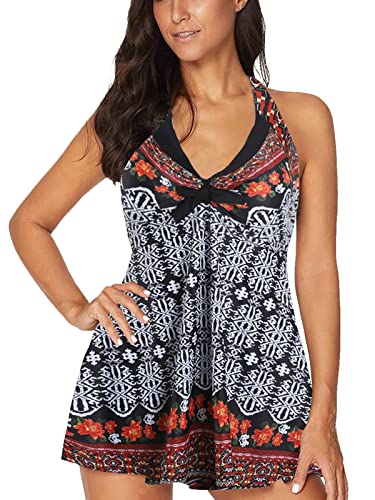 OAMENXI Damen Badeanzug Einteiliger Tankinis mit Hotpants Swimsuit Schlankheits Mit Röckchen Große Bademode(4XL,Brownpetal) von OAMENXI