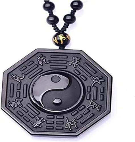 Halskette mit Bagua-Spiegel-Anhänger aus schwarzem Obsidian, chinesisches Feng Shui Yin Yang-Schutzamulett for Frauen, 1 Stück von OAOAO