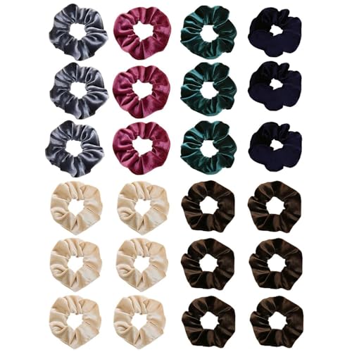 24 Stück Plüsch-Haarring, Retro-Einfacher Haarring, Samt-Haarring, Elastischer Haarring, Mädchen-Haarschmuck, Frisurenwerkzeuge von OAOSDH