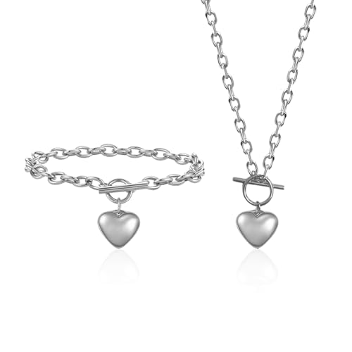 OAOSDH 1 Liebeshalskette Und 1 Liebesarmband, Einfacher Und Vielseitiger Schmuck, Modischer Schmuck, Edelstahlschmuck. von OAOSDH