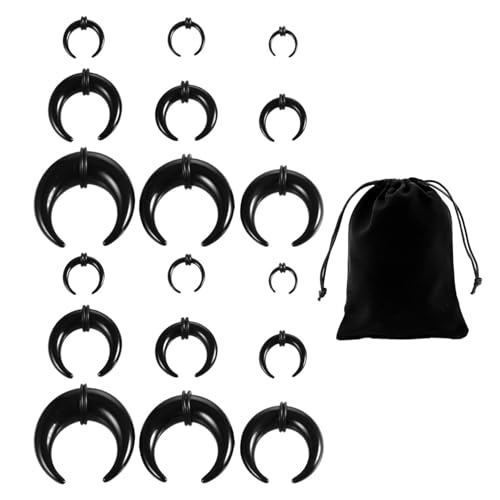 OAOSDH 18 Stücke Hornohr-Piercing-Schmuck, 1 Stück Samtbeutel, Kreativer Und Personalisierter Multifunktionaler Schmuck, Schwarzer Acryl-Perforierter Nasenlochohrringe. von OAOSDH