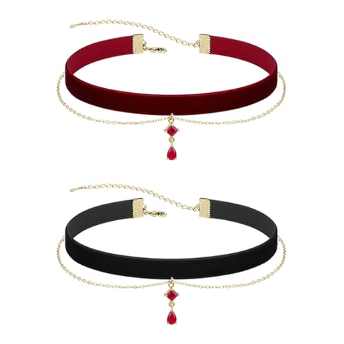 OAOSDH 2 Stück Samtklavikula-Halskette, Retro-Halskette, Doppelschicht-Halskette, Rollenspiel-Kostümzubehör, Gothic-Halskette. von OAOSDH