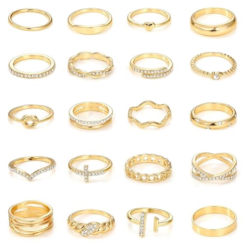 OAOSDH 20 Goldene Ringe, Stapelbare Metallringe, Modeschmuck Für Frauen, Einfache Fingerdekoration, Kleidung Und Kleidungszubehör. von OAOSDH