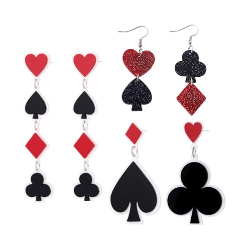 OAOSDH 3 Paare Von Poker -Ohrringen, Kreative Designohrringe, Acryl -Anhängerohrringe, Lustige Ohrringe, Kleidungszubehör. von OAOSDH