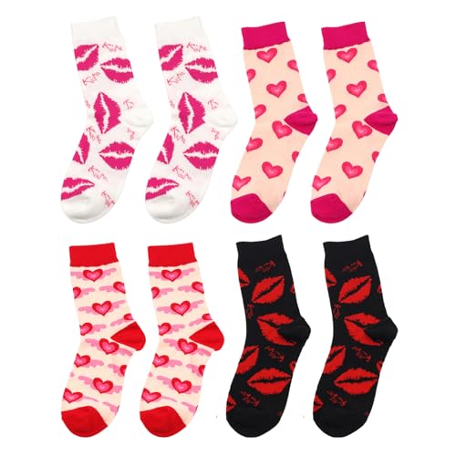 4 Paar Komfortable Und Atmungsaktive Baumwollsocken, Liebeherzige Und Gierige Drucke, Einfache Und Modische, Niedliche Lässige Socken Für Mädchen Und Interessante Kleidungszubehör. von OAOSDH