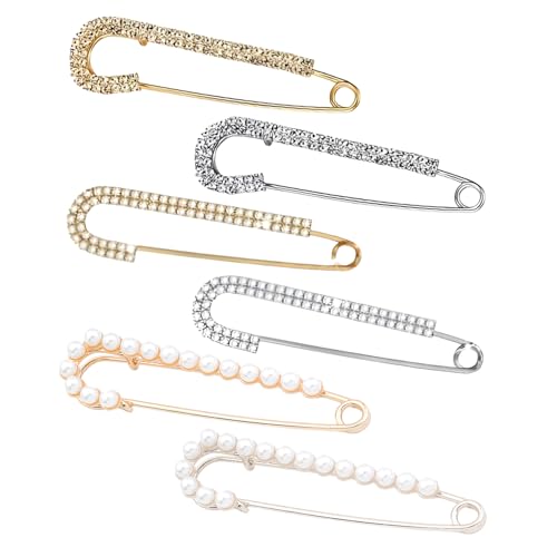 OAOSDH 6 Stücke Kreativer Sicherheitsstifte, Exquisite Perlen-Diamant-Set-Brosche, Einfache Und Modische Knöpfe Für Frauen Und Kleidungs-Pulloverkragen. von OAOSDH