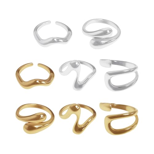 OAOSDH 8 Stücke Geometrische Metallringe, Unregelmäßige Designringe, Stilvolle Und Personalisierte Ringe Und Stapelbare Ringe. von OAOSDH