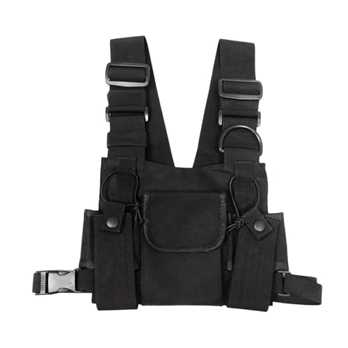 Taktische Brusttasche for Männer und Frauen, modische Hip-Hop-Weste, Streetwear-Taschen, lässige Hüfttasche, Unisex, Schwarze Brusttasche(Black) von OAREA