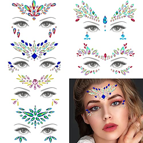 Gesicht Edelsteine 6 Set Temporäre Tattoos Halloween Festival Glitter, Schmucksteine Festival Face Sticker für Karneval Schminke, Parties,Make-up von OASMU