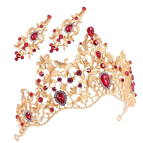 1 Satz Barocke Hochzeit Krone mit Ohrringen Tiara Set mit Funkelnden Roten Kristallen für Braut Verlobung und Besondere Anlässe von OATIPHO