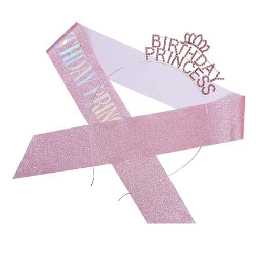 1 Satz Prinzessinnen Haarreif mit Schärpe für Party Accessoire für Geburtstagsfeiern Pinkes mit Funkelndem Design und Einfacher Handhabung von OATIPHO