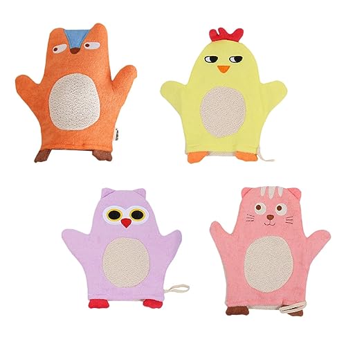OATIPHO 4 Stück Kinder Badehandschuhe Tierdesign Duschhandtuchhandschuhe für Jungen und Mädchen Peeling Handschuhe für Badezimmer und Reisen Leicht und Tragbar mit Cartoon Motiven von OATIPHO